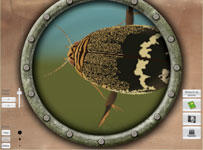 Virtual world screenshot: microscope tool zoomed in on organism inside pond.