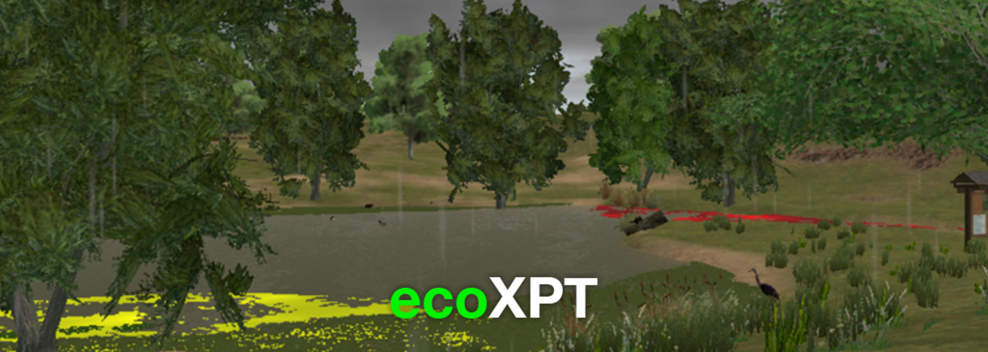 Image of pond and forest from virtual world.